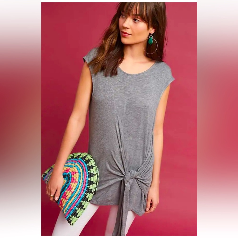 NWT Anthropologie Vanessa Virginia Gray Dayla Tie Front Top Shirt Tunic Size S